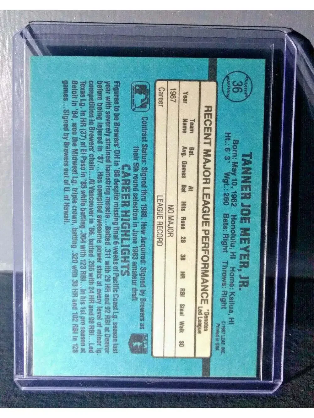 1988 Joey Meyer Donruss Rated Rookie #36 Baseball Card